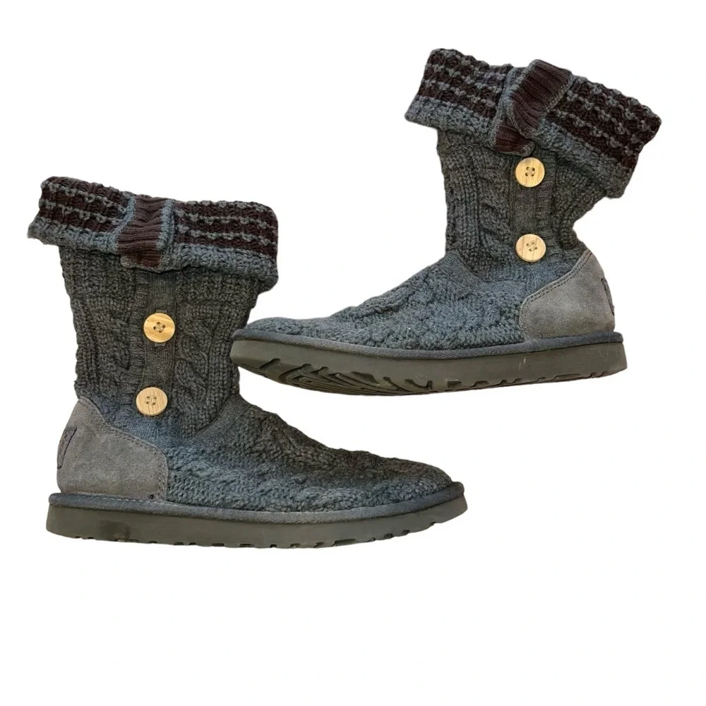 UGG Grey Button Sweater Foldable Warm Winter Boots